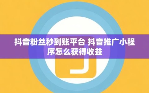 抖音粉丝秒到账平台 抖音推广小程序怎么获得收益