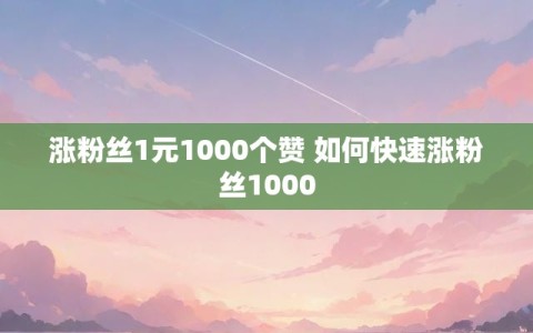 涨粉丝1元1000个赞 如何快速涨粉丝1000