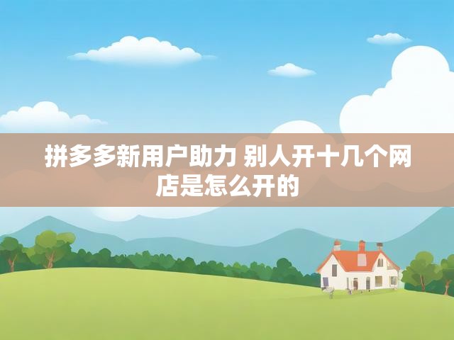 拼多多新用户助力 别人开十几个网店是怎么开的